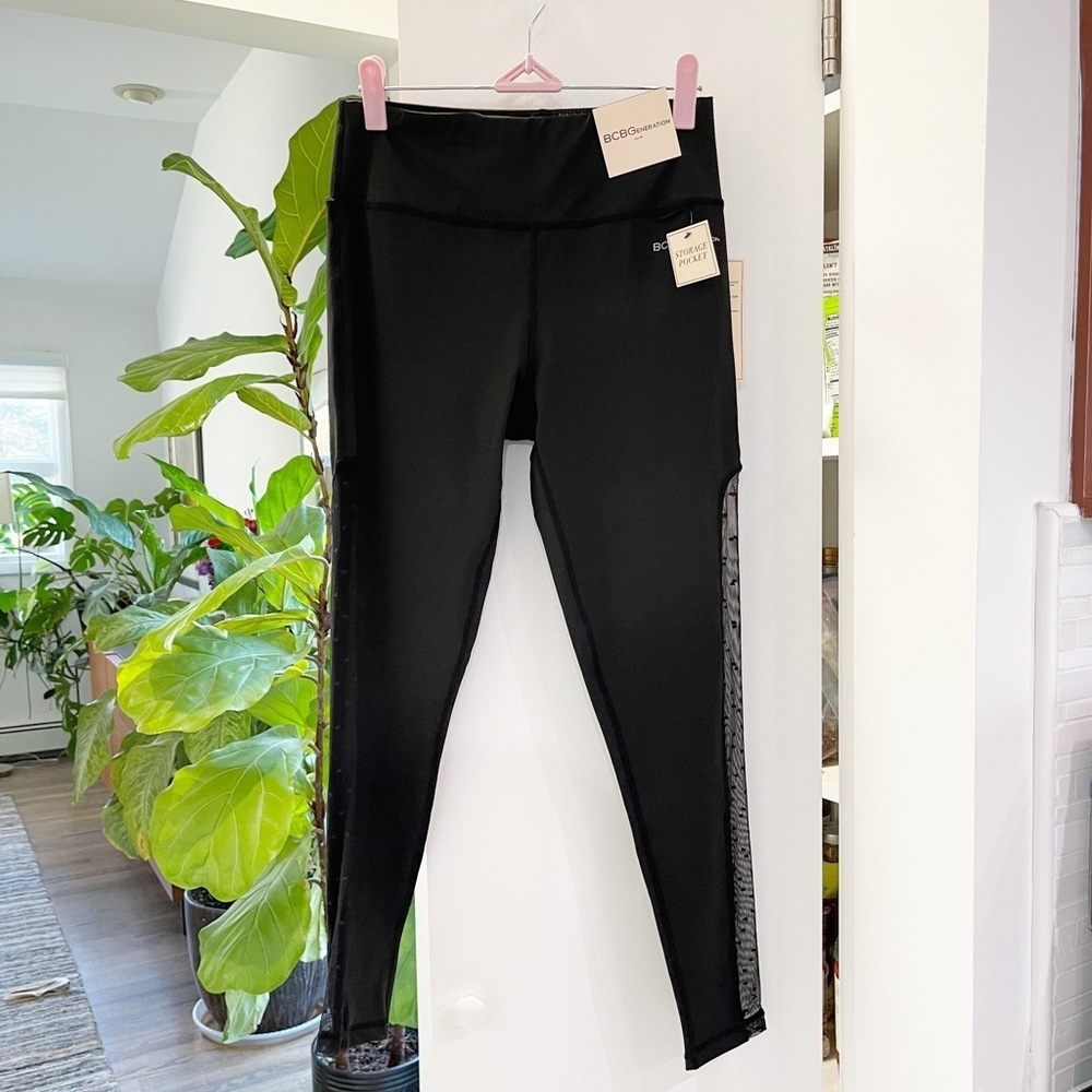 NWT! BCBGeneration High Waisted Swiss Dot Mesh Leggings
